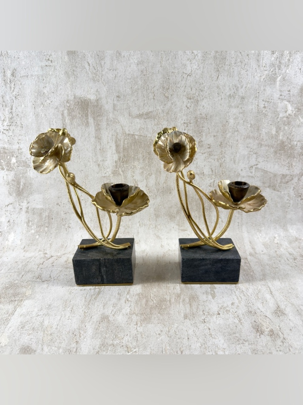 Michael Aram Gold Floral Candle Holders with Black Bases